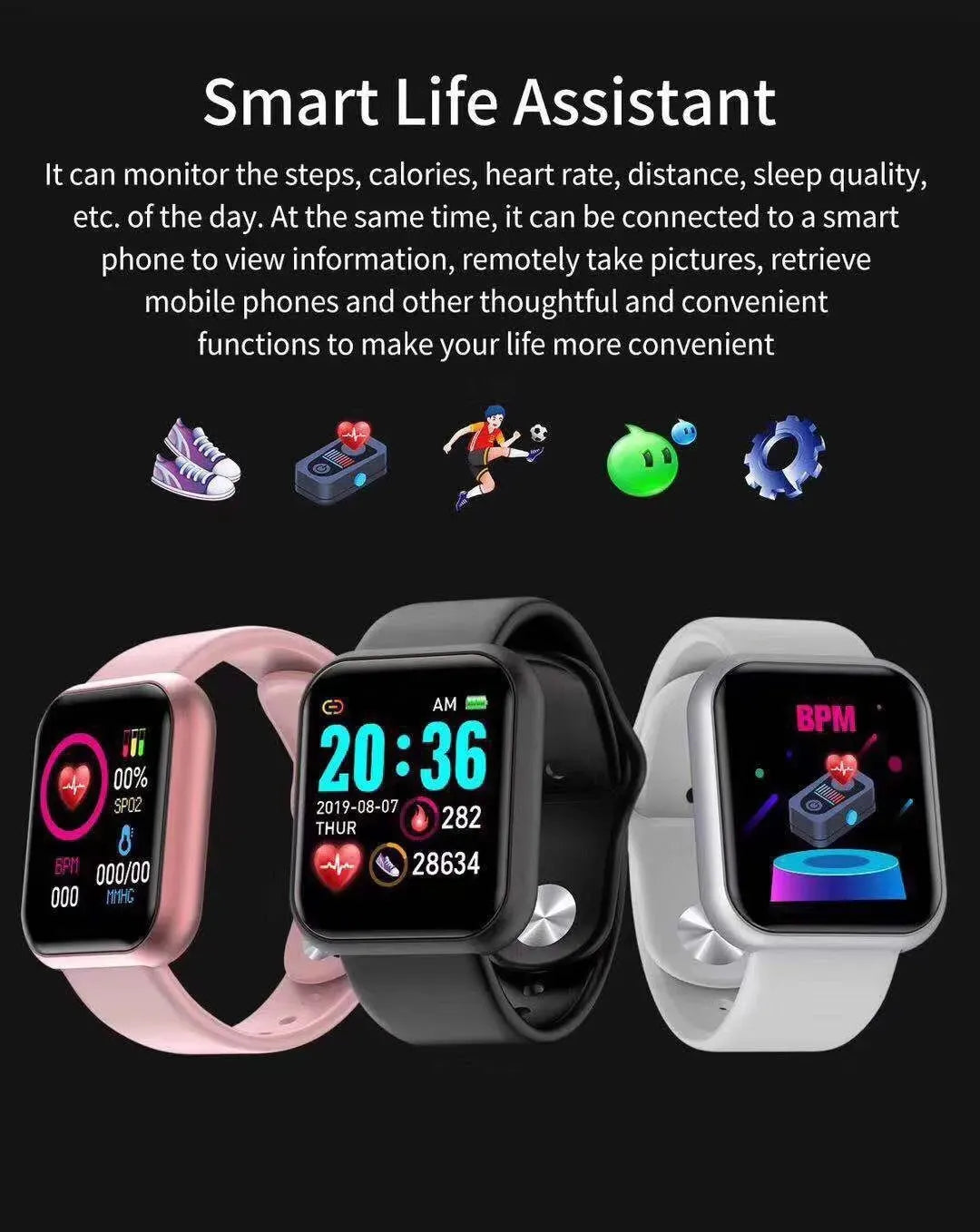 2024 Y68 Smart Watch for Men - Heart Rate, Blood Pressure, Fitness Tracker for iOS & Android