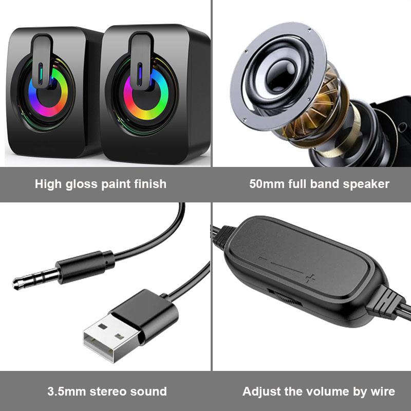 USB Wired HIFI Stereo Speakers with LED Light & Microphone for PC/Laptop