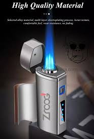 "USB Rechargeable Windproof Turbo Cigar Lighter with 3-Torch Blue Flame"