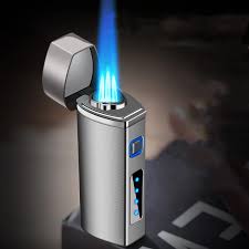 "USB Rechargeable Windproof Turbo Cigar Lighter with 3-Torch Blue Flame"