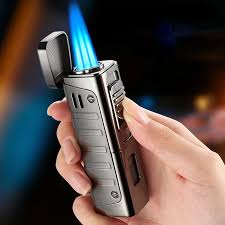 "USB Rechargeable Windproof Turbo Cigar Lighter with 3-Torch Blue Flame"