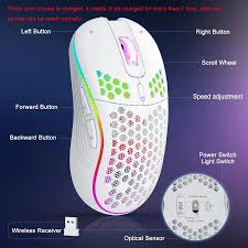 "2.4G Wireless RGB Gaming Mouse, Ergonomic Honeycomb Design, Type C Rechargeable, 6-Button, 3-Speed DPI"