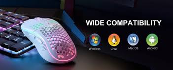 "2.4G Wireless RGB Gaming Mouse, Ergonomic Honeycomb Design, Type C Rechargeable, 6-Button, 3-Speed DPI"